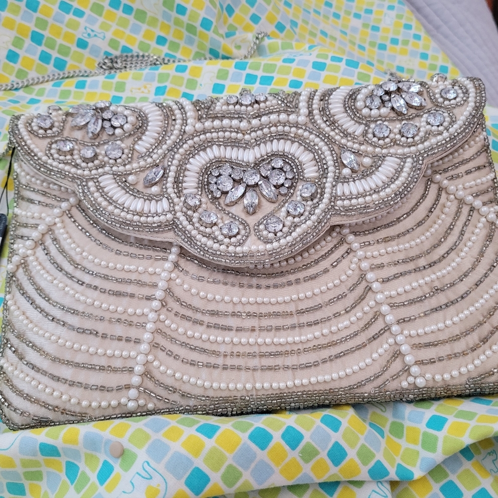 RSVP Beige Cluth with Shoulder Strap